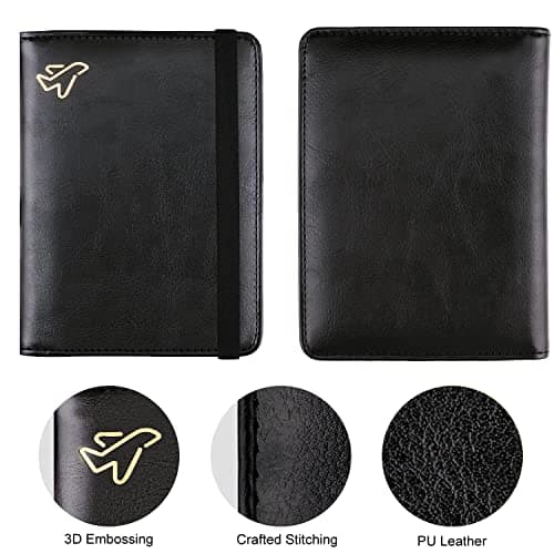 WALNEW Passport Holder, PU Leather Travel Passport Cover Wallet, RFID Passport Case with Card Holder, Travel Essentials for Women Men (Black) — view 2