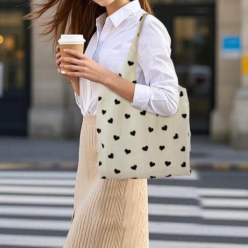 WisePoint Cute Tote Bag, Sparkling Lightweight Foldable Tote Bag with Inner Pocket, 20L Heart Print Soft Summer Beach Bag for Travel, Shopping (White) — view 3