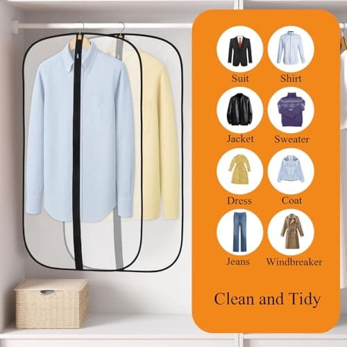 12 Pack Garment Bags, PEVA Translucent Clothes Covers, Suit Bag 40in — view 6