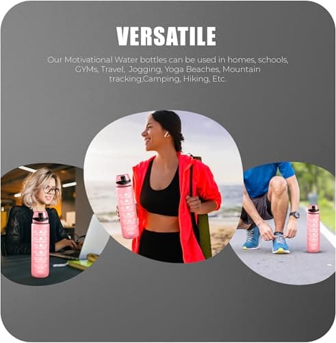 Roe Tenpo Water Bottle 1L, Sports Water Bottle with Time Markings, BPA-Free, Leak-Proof Drinks Bottle, Perfect for Running, Cycling, Gym, Yoga, Camping and Outdoor Activities, Pink — view 5