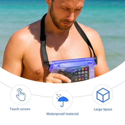 2 Pack Waterproof Pouch Bag with Adjustable Waist Strap, IP68 Waterproof Bumbags and Waterproof Phone Pouches, Large Capacity Dry Bags for Beach, Swimming Bags, Paddleboard Accessories — view 6