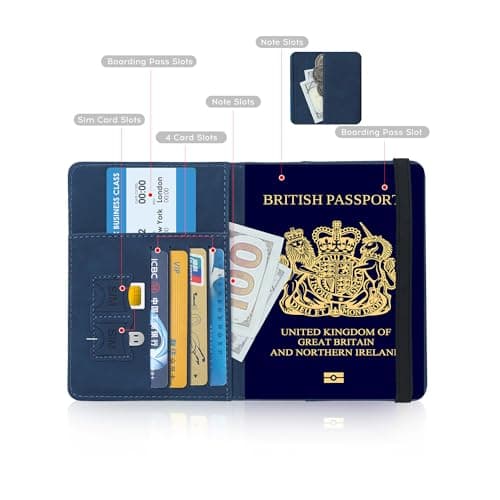 ILIYAH Passport Holder PU Leather RFID Blocking Passport Cover Travel Wallet Case with Card Slot & Elastic Strap Passport Covers (Navy) — view 5