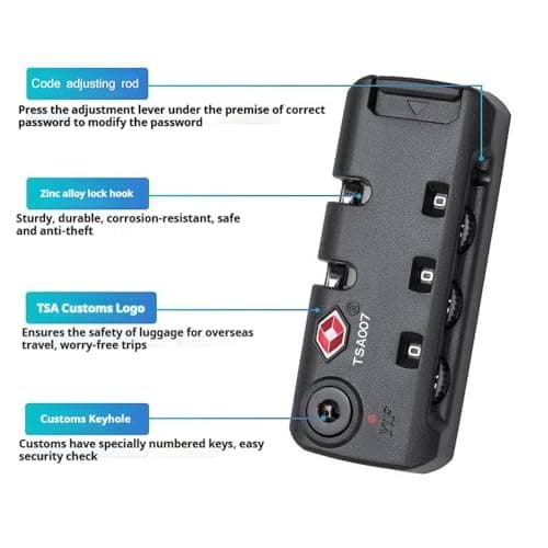 YUEHUA TSA Approved 3 Digit Combination Lock, Black Luggage Code Lock, Travel Zipper Lock — view 3