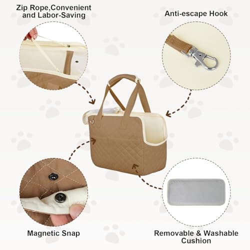 YooxArmor Dog Purse Carrier for Small Dogs Cat, Khaki — view 4