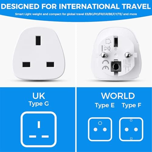 2pack Jsdoin EU Travel Adapter, 13A UK to European Plug Adapter, Europe Converter Type C, E, F for Spain, Italy, Portugal, Germany, Netherlands, Greece, Poland, Turkey and More（2pack) — view 2