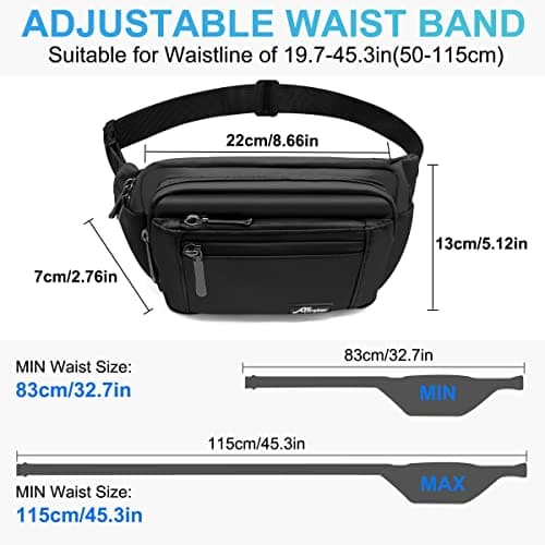 HNOOM Waterproof Bum Bag with Multi-Pockets Fashion Bumbag Waist Fanny Pack for Men Women Large Capacity Waist Bag for Hiking, Dog Walking, Travel & Outdoor Activities (Black-1) — view 6