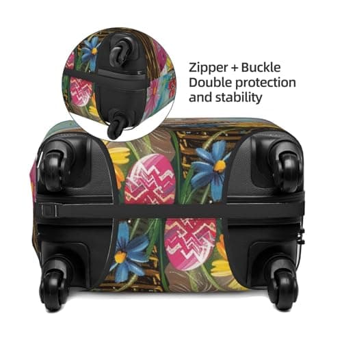 JTNWEC Spring Happy Festival Holiday Print Travel Luggage Cover - Personalization Elastic Suitcase Protector,, Black, L( Fit 25-28 Inch Luggage) — view 4