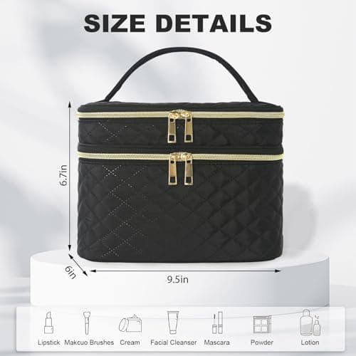 Double Layer Makeup Bag Cosmetic Bags for Women, Make Up Travel Bag - Black — view 2