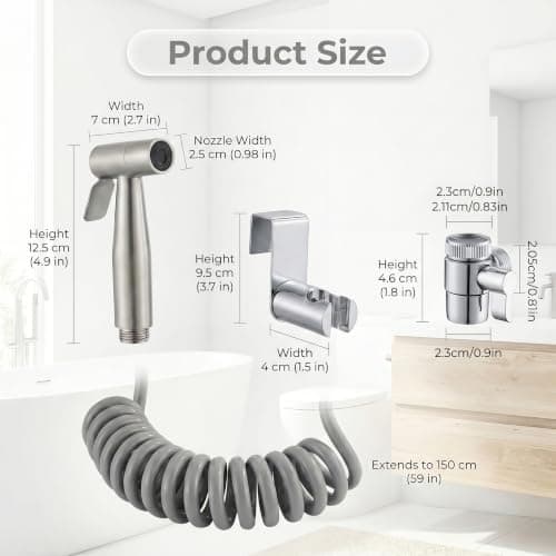 Bidet Attachment for Toilet UK, Handheld Bidet Sprayer System - Stainless Steel Muslim Shower Shattaf, Chrome Sink Faucet Diverter Adapter, Flexible Spiral Hose & Portable RV Travel Jet Douche Hygiene — view 5