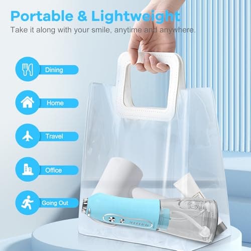 H2ofloss Cordless Portable Water Dental Flosser, 5 Mode IPX7 Waterproof Oral Irrigator, 300ML Rechargeable WaterFlosser for Teeth Cleaning - Sky Blue — view 6