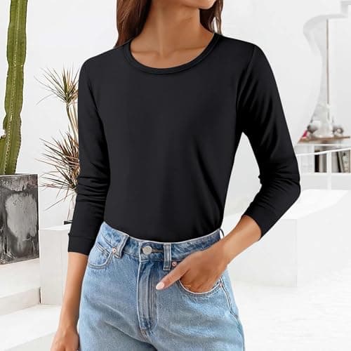 3 Pack Long Sleeve Tops Women Thermal Base Layers thermal tops womens underwear Slim Fit Warm Crew Neck Jumper Lightweight & Easy Care Shirts Ladies Soft Stretch fitted Pullover Top for Winter Spring — view 5