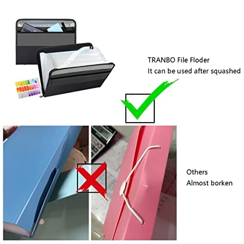 TRANBO 13 Pockets Expanding File Folder with Zipper Closure, A4 Plastic Document Wallet Organizer with Handy Small Items Front Pocket for Personal Office Stationary Storage(Black) — view 4