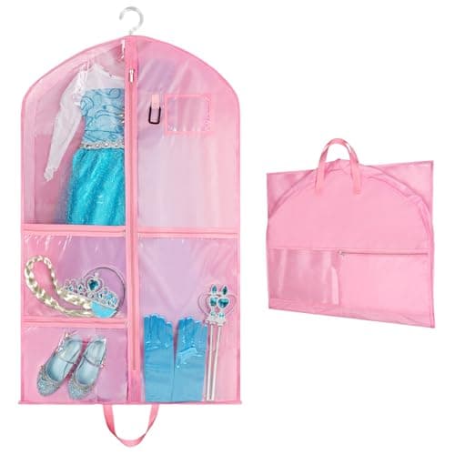OSDUE Clothes Covers, 40 inch WaterproofHanging Garment Bags with 5 Zipper Pocket and ID Slot Pockets Foldable Kids Dance Costume Garment Bag Travel Storage Bag for Dancers Travel Competitions (Pink)