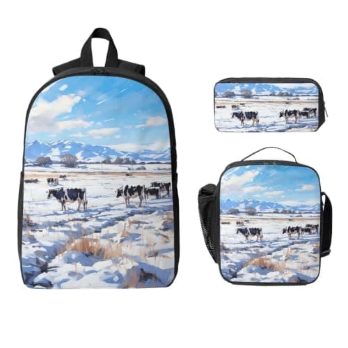 HETPLKD Cow Outdoors Backpack Set 3 PCS - 17 Inch Laptop Backpack with Lunch Bag, Waterproof Daypack Insulated Lunch Box Large Capacity Coin Pouch Personalized Gift — view 2