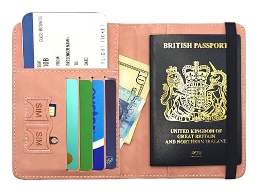 Voyana RFID Blocking Passport Holder, PU Leather Travel Wallet for Men and Women, Slim Cover for Passport, Boarding Pass, Credit Cards and Cash (Pink) — view 4