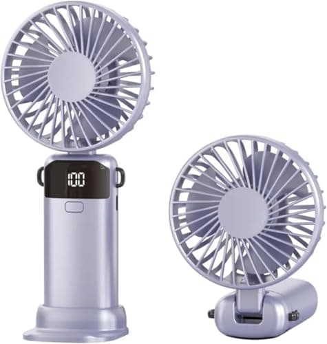 Pyltor Handheld Fans, Mini Fan 3000mAh Type-c Rechargeable,90° Fold Cooling Portable Handheld Electric Fan,Led Digital Display Fans,for Travel, Outdoor, Home, Office, School, Camping (Purple)