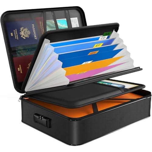 JUNDUN Fireproof Document Box with 7 Pockets File Folder