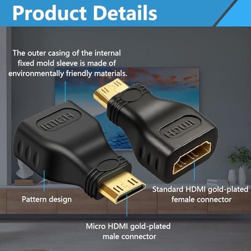 3 Pack Mini HDMI to HDMI Adapter, Mini Male to HDMI Female Adapter, 2.1 Connector Supporting 4K@120Hz, for Camera, Laptop Tablet, Monitor, Projector, HDTV, Gaming Devices — view 4