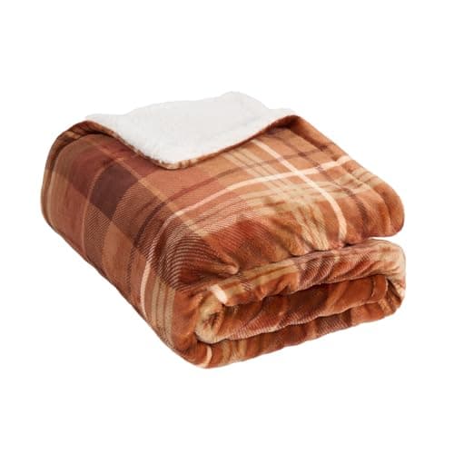 OHS Fleece Blanket Burnt Orange Throw, Super Soft Warm Super Soft Cosy Warm Winter Felix Tartan Flannel Throw Blanket for Bed Couch Reversible Sherpa Fleece Blanket Autumn Throw, Rust - 130 x 160cm