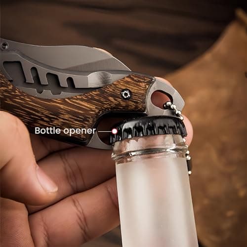 Folding Multitool Tool, Wooden Handle Box Opener with Bottle Opener for Ideal Pocket Tool for Camping, DIY Activities, Hiking - Gift Men — view 4