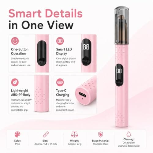 Nose Hair Trimmer for Women, Rechargeable Nose Trimmer, Ear and Eyebrow Trimmer for Women & Men, Painless Dual-Edge Blades, Type-C Charging, LED Display, Detachable Washable Head, Travel Essential — view 5