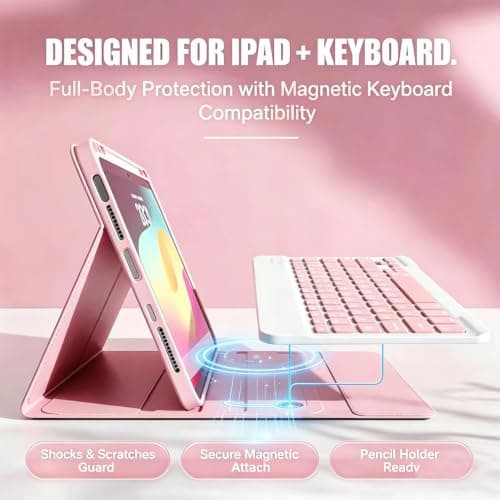 Case for iPad & Keyboard, Compatible with 11/10.9 Inch A16 11/10th Generation 2026 2025, Full Protection Magnetic Cover for iPad Model A3354 A3355 A3356 A2696 A2757 A2777, with Pencil Holder, Pink — view 5