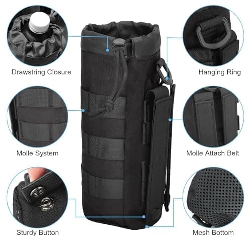 EEEKit Molle Bottle Pouch, 2PCS Tactical Water Bottle Holder with 2 D-Ring, Military Hydration Carrier Bag for Hiking Camping Backpack — view 4