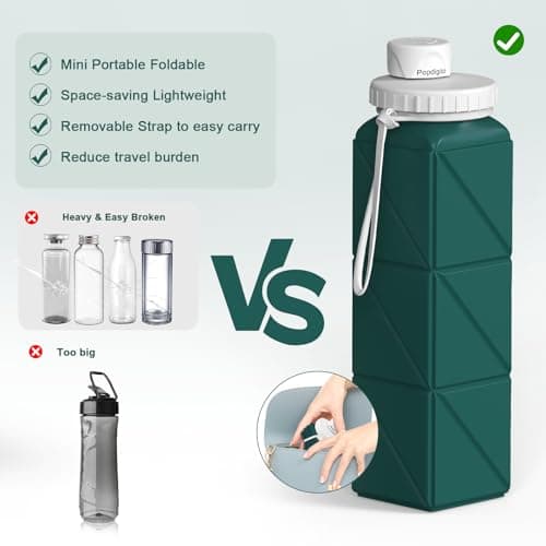 Popdigito 3 pack Collapsible Water Bottles,Silicone Foldable Portable Water Bottle 20.6oz, Lightweight Reusable Leakproof for Travel Hiking Camping Cycling Workouts Yoga Fitness Indoor Outdoor Sports — view 5
