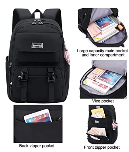 SellerFun Teen Girls Casual Backpack High Middle School Daypack Women Daily Travel Laptop Bag(B Black,29 Liters) — view 5