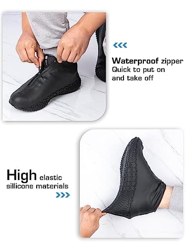 Zbksywa Waterproof Shoe Covers for Rain Silicone Overshoes with Zipper Non-Slip Galoshes for Men and Women — view 3