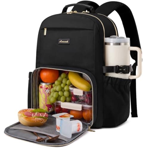 LOVEVOOK Laptop Backpack for Women with Lunch Compartment and Pouch Pocket for Large Capacity Cup,15.6 Inch Insulated Cooler Laptop Rucksack Work Travel College Teacher Business Picnic Lunch Bag Box