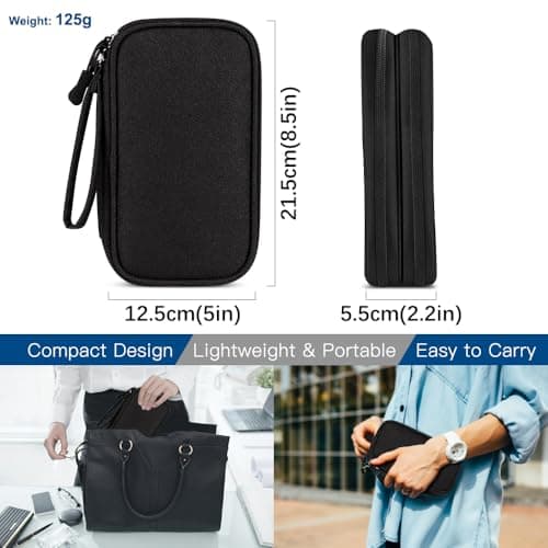Portable Cable Organiser Bag Travel Organiser Double-Layer Cable Organiser Bag All-in-One Electronics Case for Tech Accessories, Charger, Power Bank, Earphone, Holiday Essentials for Men Women - Black — view 3