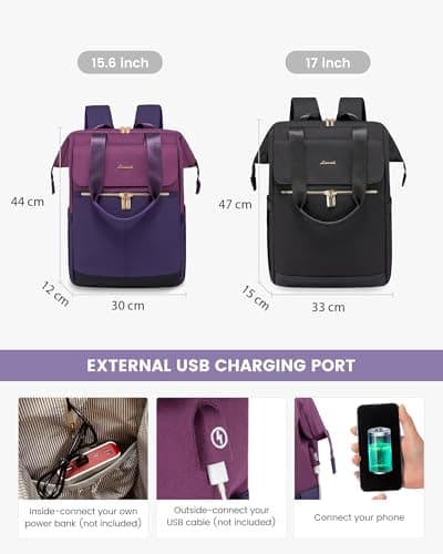 LOVEVOOK Purple Backpack Womens, 15.6 inch Laptop Rucksack Bag for Women, Waterproof Work Backpack for Teacher Nurse, Fashion School Bags with USB Port for University Travel Office Business, Purple — view 6