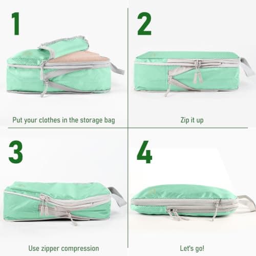 Compression Packing Cubes for Travel, Travel Essentials Luggage Organizer bags for Suitcase, Durable Compression Travel Packing Cubes for Carry on Backpack (Matcha green, 7pcs) — view 3