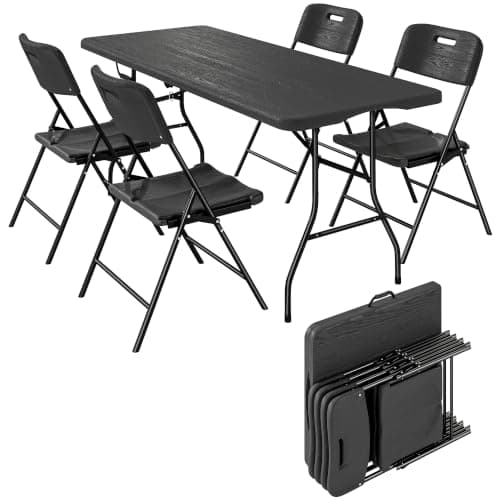 Outsunny Folding Camping Table and Chairs 5 PCs 6ft Picnic Table Set Black
