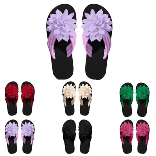 Flower Flip Flops Women Beach Slippers Size 6.5 Boho Open Toe Slip on Flat Sandals Summer Comfortable Yoga Mat Thong Sandals for Pool, Travel Vacation Slippers Flower Purple Footwear Gift — view 5