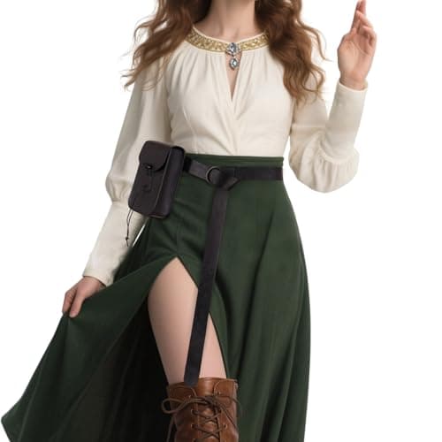 HiiFeuer Medieval Faux Leather Belt Bag, Vintage Renaissance Belt Pouch Fanny Pack Purse, Waist Bag Cosplay for Ren Faire (Black A) — view 2