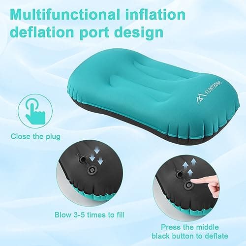Inflatable Travel Pillow for Neck & Lumbar Support - 2 Pack Ultralight Beach & Camping Pillow with Storage Bags - Blue — view 4