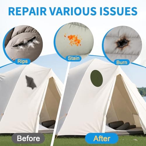 Skystuff 24PCS Self-Adhesive Nylon Repair Patches for Tent, Down Jacket, Clothing & Puffer Coat - Heavy Duty Waterproof Fabric Tape Repair Kit for Outdoor Gear, Sleeping Bag, Backpack, Army Green — view 2