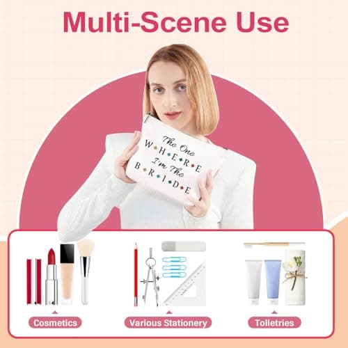 Bride Bag, Brides to Be, Makeup Bag with Simple Carefully Designed Words and Lively Lovely Colour Blocks, Travel Toiletry Skinbag for Women Ladies Wedding — view 4