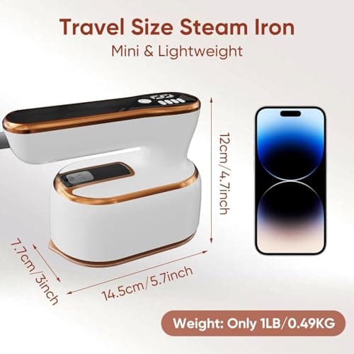 ZStarlite Upgraded - Travel Steamer for Clothes - LED Display & 3+1 Level Steam, Portable Handheld Steamer, Foldable Travel Iron Mini Steam Iron with Ironing Gloves for Travel Home College Dorm(White) — view 4