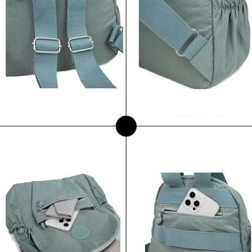 Ecohaso Women's Fashion Backpacks, Small Backpacks for Women Mini Nylon Waterproof Anti Theft Rucksack Women Travel Handbag (Green) — view 3
