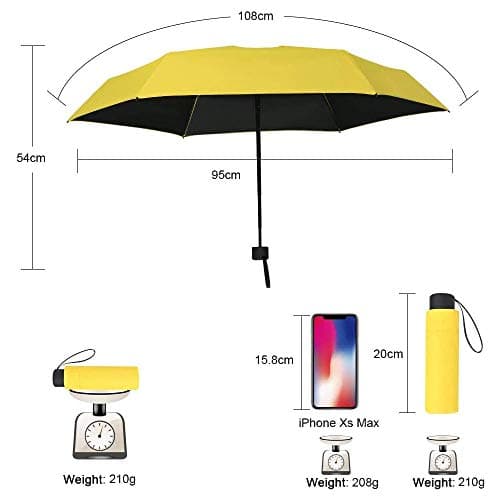 Vicloon Mini Travel Umbrella, Small Compact Umbrella with UPF50+ Protection, 210T Black Rubber Cloth & 6 Aluminum Alloy Ribs Folding Umbrellas, Lightweight Tiny Pocket Umbrellas (Yellow) — view 2