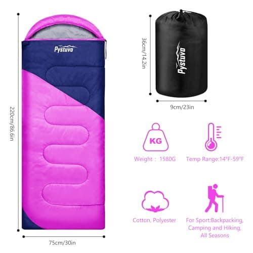 Pystuvo Sleeping Bag for Adults,4 Season Sleeping Bag,Lightweight,Waterproof Indoor & Outdoor Use, Light Purple+Navy — view 2