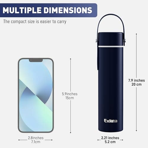 Exllena 300ml Small Water Bottle with Adjustable Silicone Handle Made of 100% Stainless Steel (Body + Lid), Mini Metal Water Bottle for Handbag, Leakproof (Midnight Sapphire) — view 3
