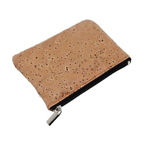 Boshiho Coin Purse Zipper Vegan Cork Coin Pouch Petty Change Holder with Key Ring (Tan)(Size: 4.3 x 3.3 x 0.2 inch) — view 5