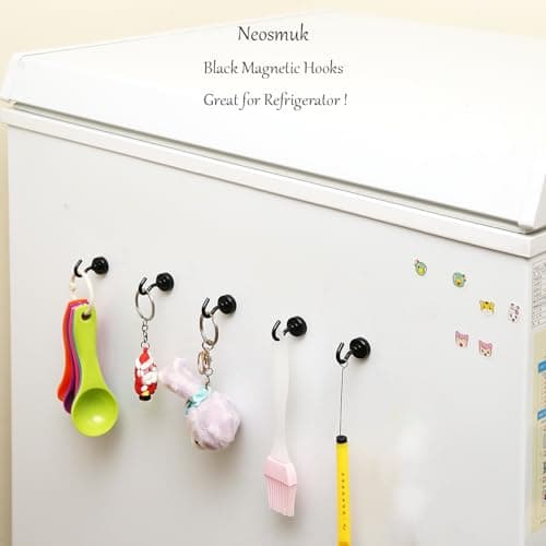 Neosmuk Black Magnetic Hooks, 22 lb+ Heavy Duty for Fridge, Extra Strong Super Cruise Hook for Hanging, Magnetic Hanger for Curtain, Grill, Towel, Ceiling Pack of 20 — view 2