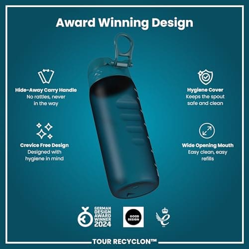 ION8 Sports Water Bottle, 750 ml/24 oz, Leak Proof, Easy to Open, Secure Lock, Dishwasher Safe, BPA Free, Flip Cover, Carry Handle, Soft Touch Contoured Grip, Easy Clean, Odour Free, Teal — view 6