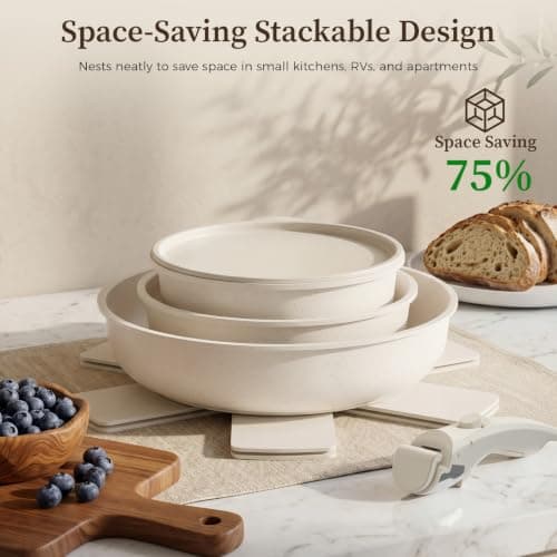 YASHE 9Pcs Granite Nonstick Pans and Pots Set, Oven Safe, Stackable — view 6