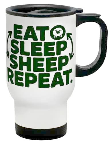 Shopagift Eat Sleep Sheep Repeat Wool Herd Farm Animal Travel Mug 14oz Cup